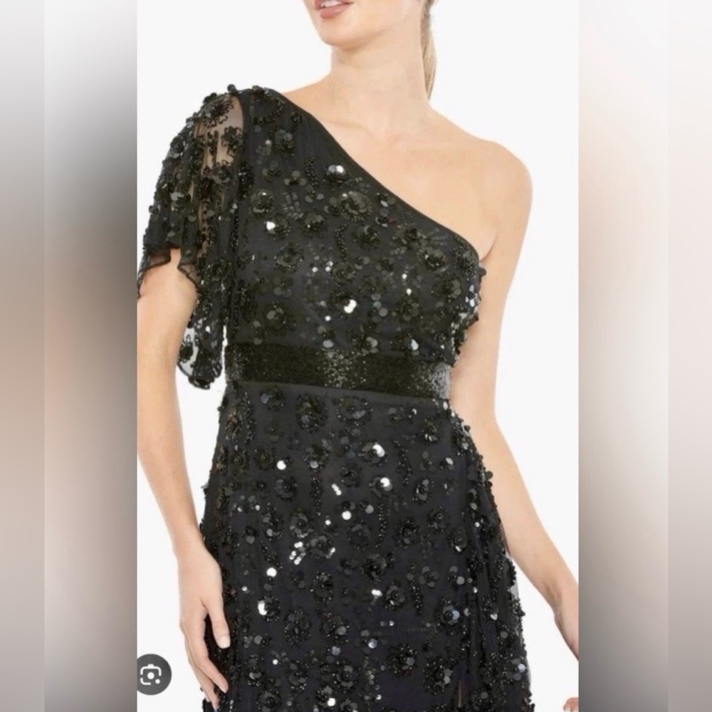 NWT MAC DUGGAL SZ 6 Black Sequined Beaded One Shoulder Evening Gown #93687 - Picture 7 of 11